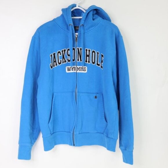 Jackson Hole Wyoming Sweatshirt Women's Medium Blue Hoodie Full Zip - Picture 2 of 6